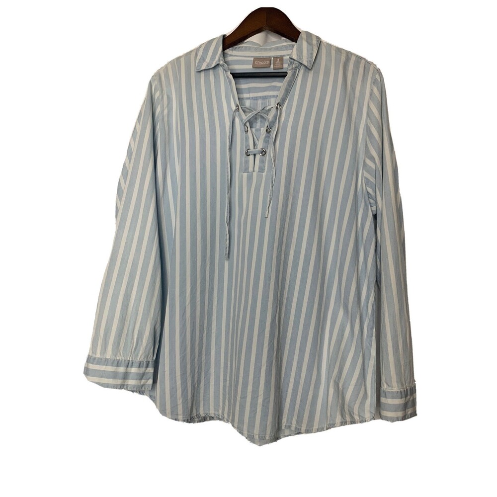 Chico's Stripe Blouse Drawstring Nantucket Size 3 16 Xl Plus